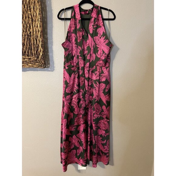 Sam Edleman Midi Dress 12 Pink Brown Floral Sleeveless Mock Tie Neck $160 - Picture 12 of 15